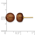 14K Gold Filled 8-9mm Brown Button Cultured Freshwater Pearl Stud Earrings - view 3