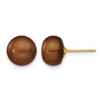 14K Gold Filled 8-9mm Brown Button Cultured Freshwater Pearl Stud Earrings by Sophia Jewelers