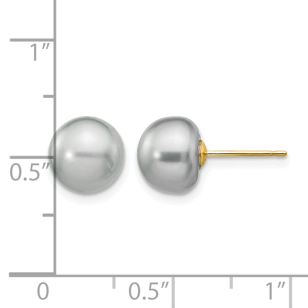 14K Gold Filled 8-9mm Grey Button Cultured Freshwater Pearl Stud Earrings Secondary image