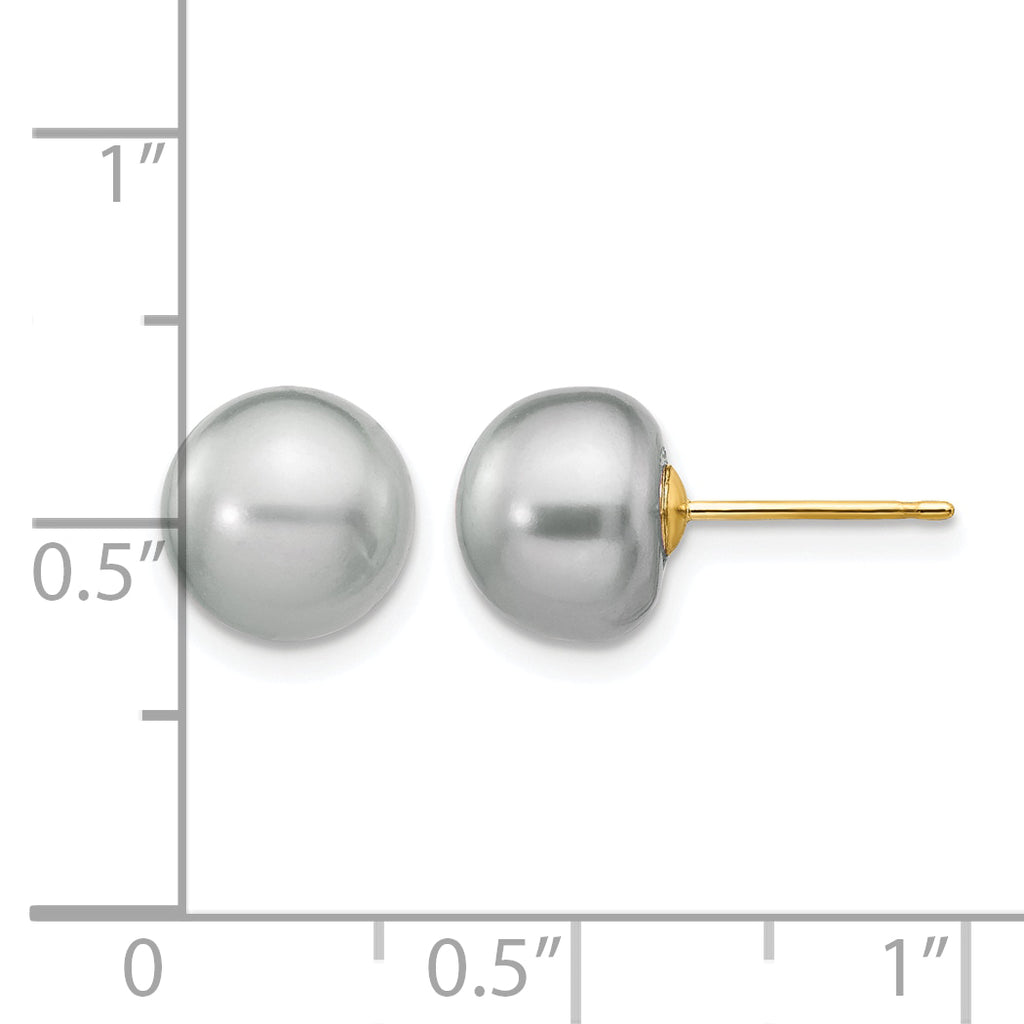 14K Gold Filled 8-9mm Grey Button Cultured Freshwater Pearl Stud Earrings - view 3
