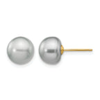 14K Gold Filled 8-9mm Grey Button Cultured Freshwater Pearl Stud Earrings by Sophia Jewelers