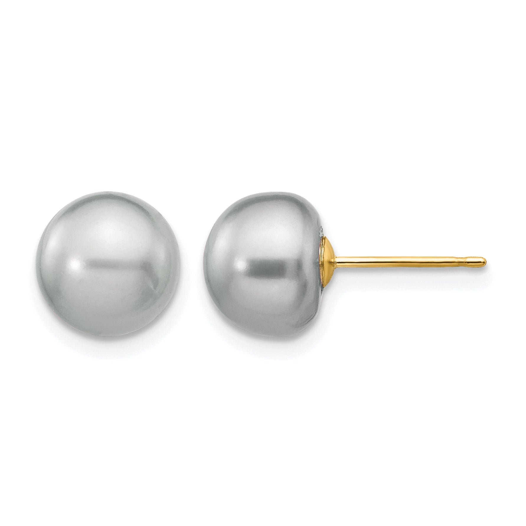 14K Gold Filled 8-9mm Grey Button Cultured Freshwater Pearl Stud Earrings by Sophia Jewelers