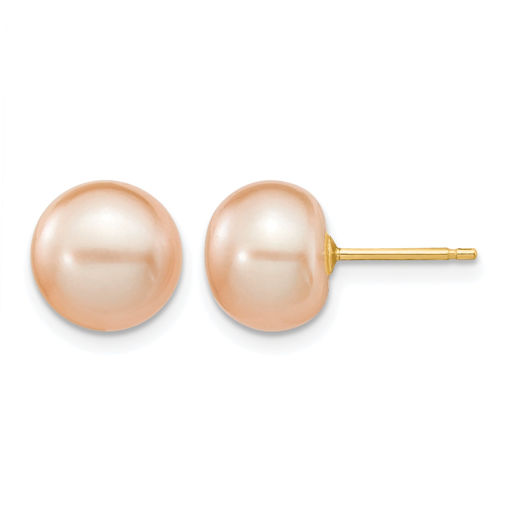 14K Gold Filled 8-9mm Pink Button Cultured Freshwater Pearl Stud Earrings by Sophia Jewelers Main image