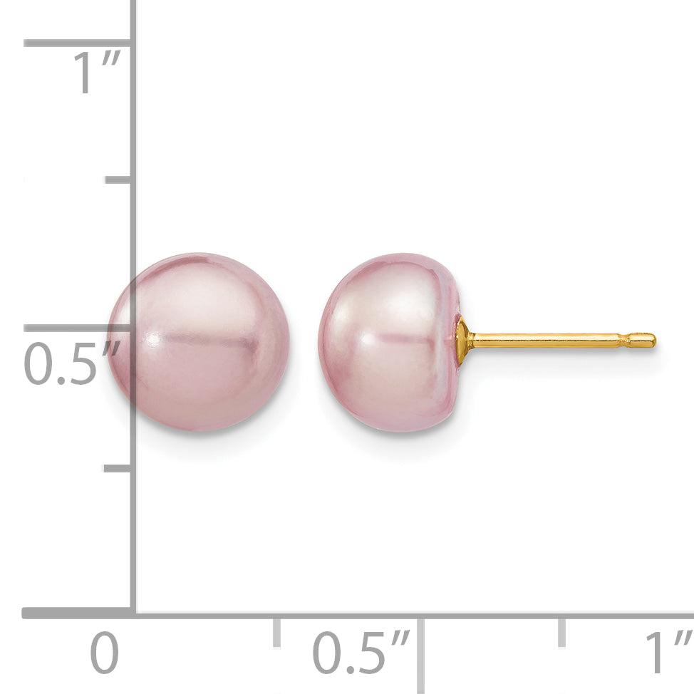 14K Gold Filled 8-9mm Purple Button Cultured Freshwater Pearl Stud Earrings - view 3