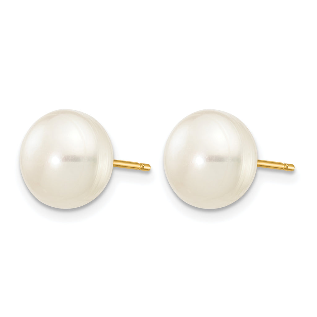 14K Gold Filled 8-9mm White Button Cultured Freshwater Pearl Stud Earrings - view 2