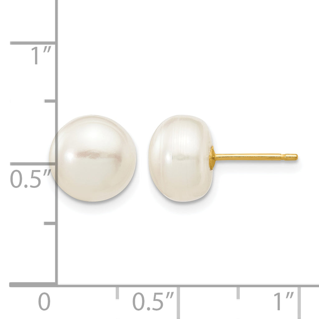 14K Gold Filled 8-9mm White Button Cultured Freshwater Pearl Stud Earrings - view 3