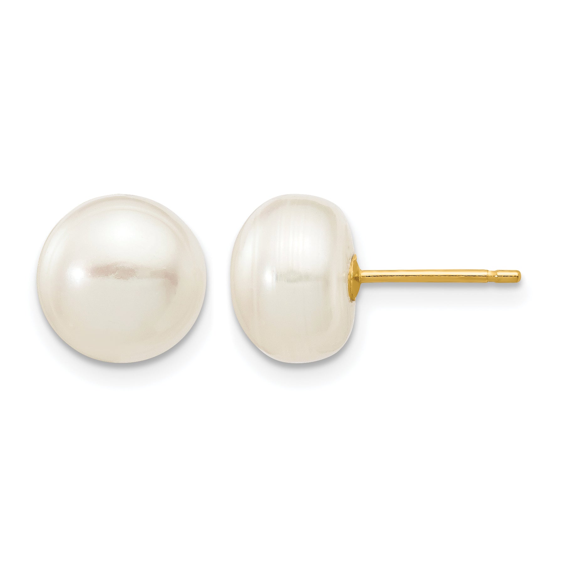 14K Gold Filled 8-9mm White Button Cultured Freshwater Pearl Stud Earrings by Sophia Jewelers Main image