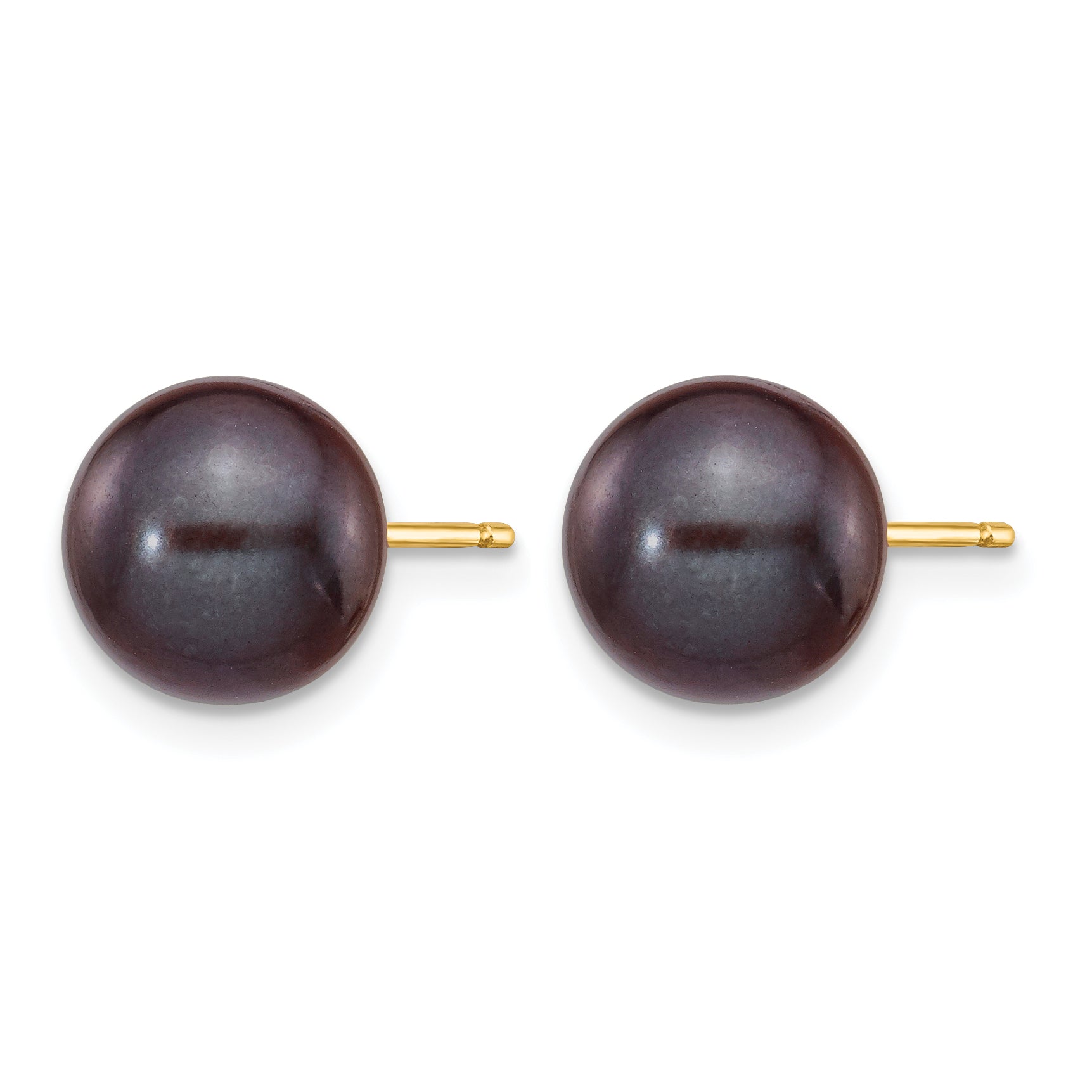 14K Gold Filled 8-9mm Black Round Cultured Freshwater Pearl Stud Earrings Secondary image
