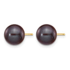 14K Gold Filled 8-9mm Black Round Cultured Freshwater Pearl Stud Earrings - view 2