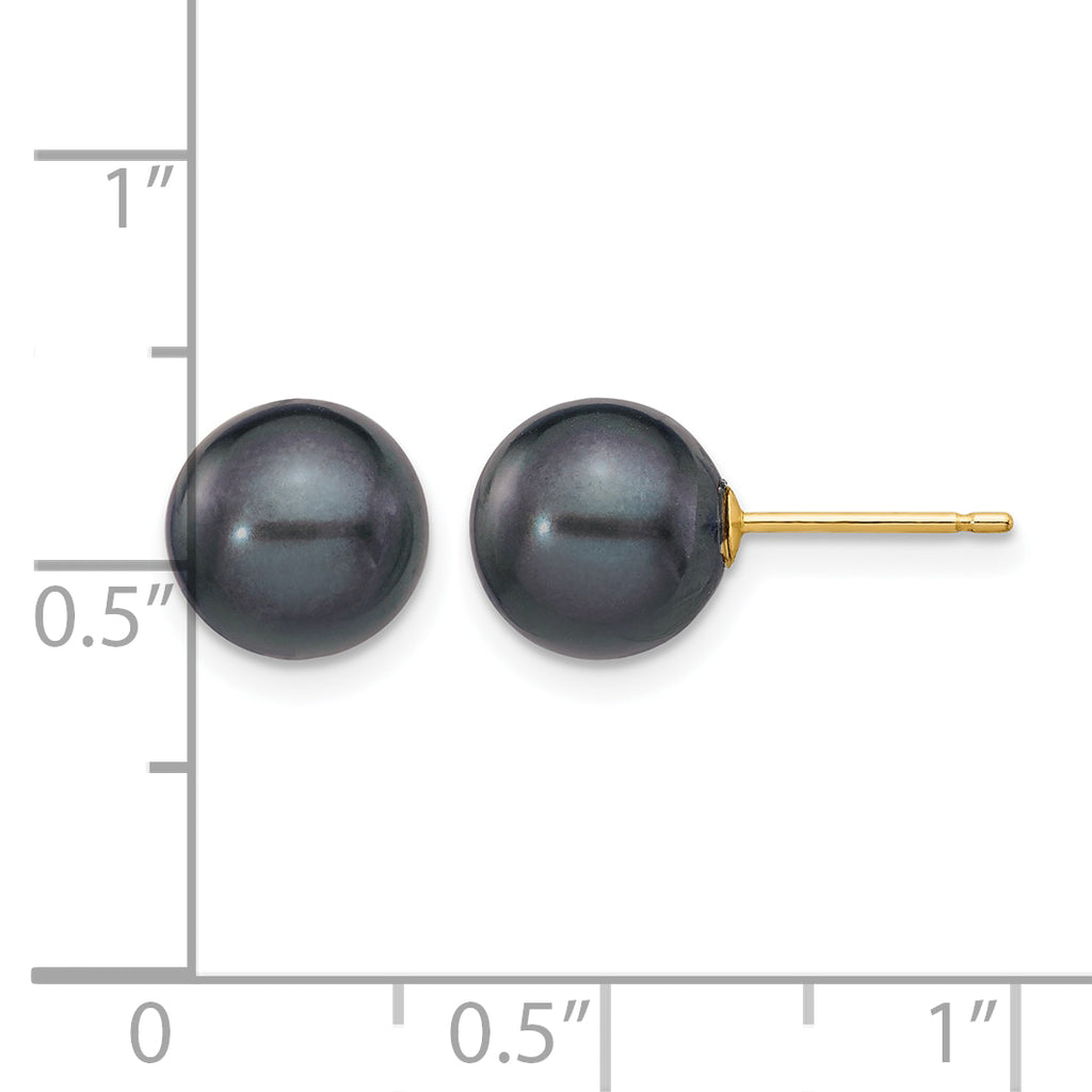 14K Gold Filled 8-9mm Black Round Cultured Freshwater Pearl Stud Earrings - view 3
