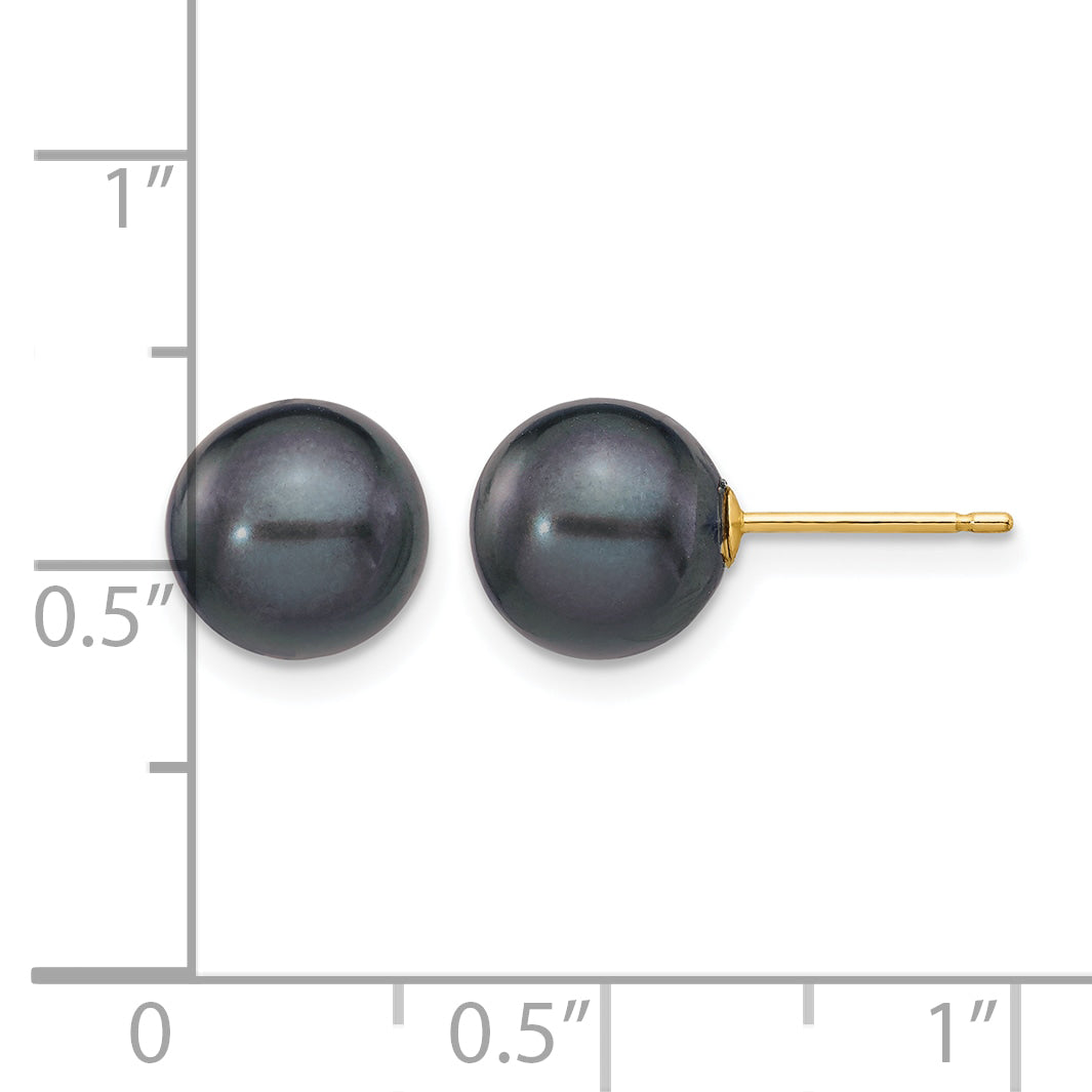 14K Gold Filled 8-9mm Black Round Cultured Freshwater Pearl Stud Earrings - view 3