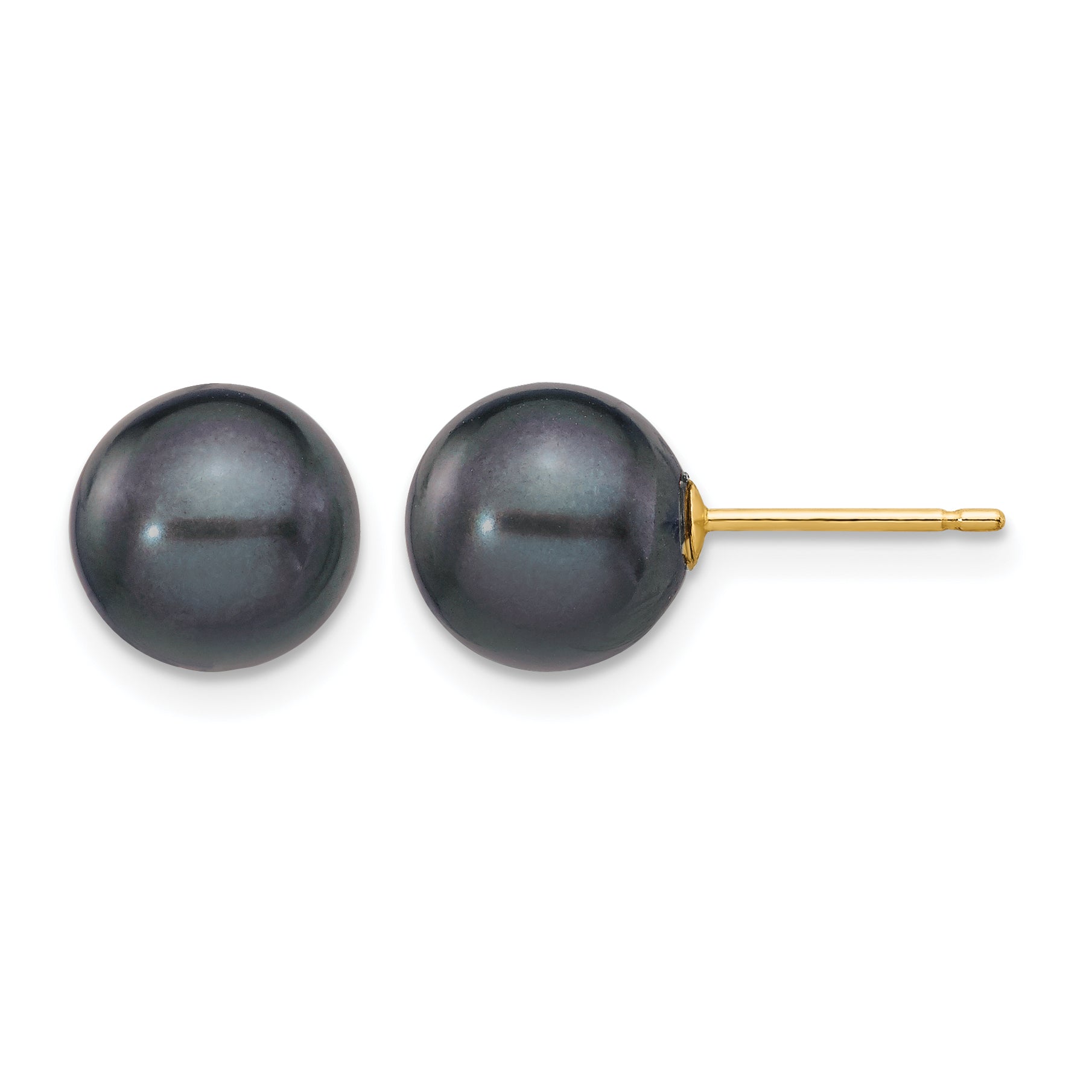14K Gold Filled 8-9mm Black Round Cultured Freshwater Pearl Stud Earrings by Sophia Jewelers Main image