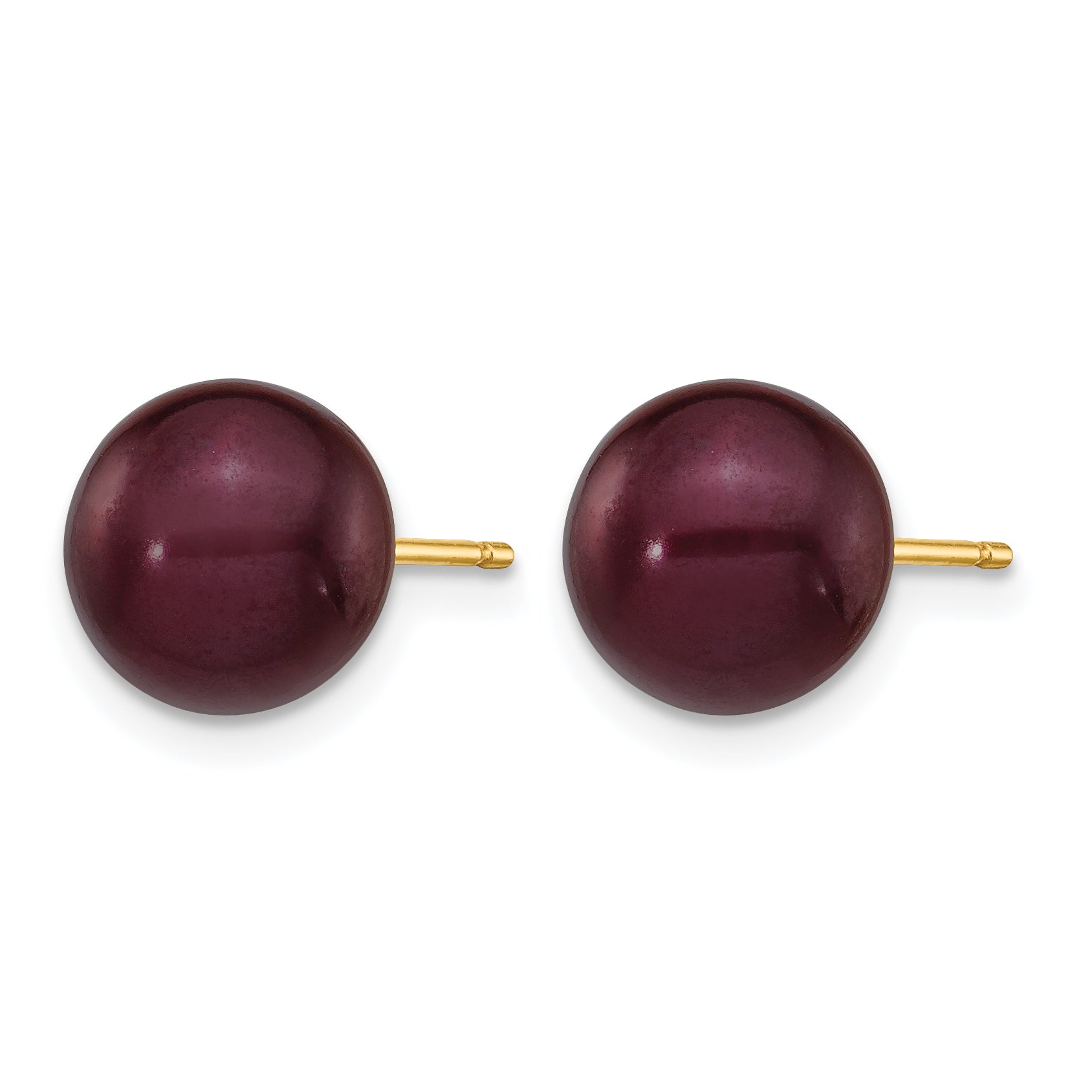 14K Gold Filled 8-9mm Brown Round Cultured Freshwater Pearl Stud Earrings Secondary image