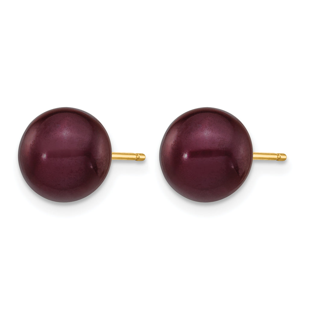 14K Gold Filled 8-9mm Brown Round Cultured Freshwater Pearl Stud Earrings - view 2