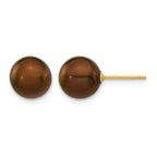 14K Gold Filled 8-9mm Brown Round Cultured Freshwater Pearl Stud Earrings by Sophia Jewelers