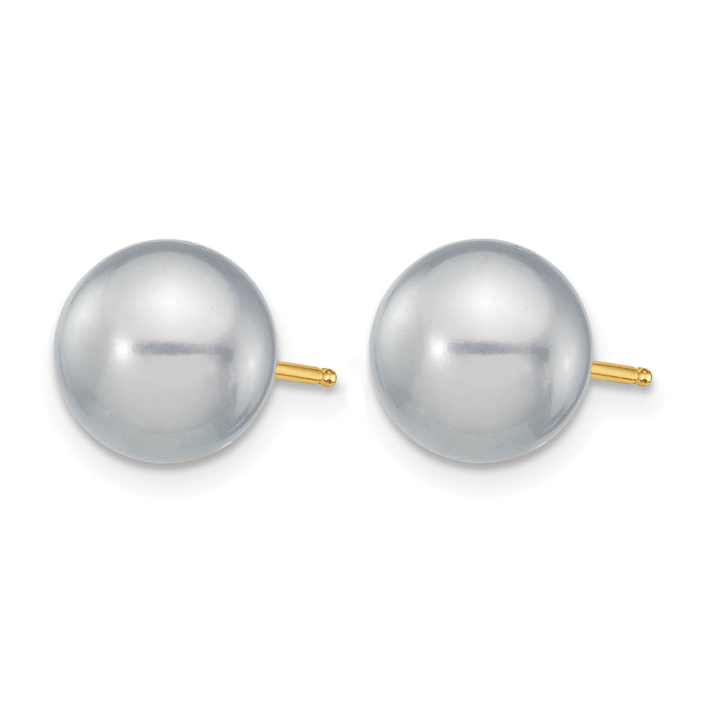 14K Gold Filled 8-9mm Grey Round Cultured Freshwater Pearl Stud Earrings - view 2