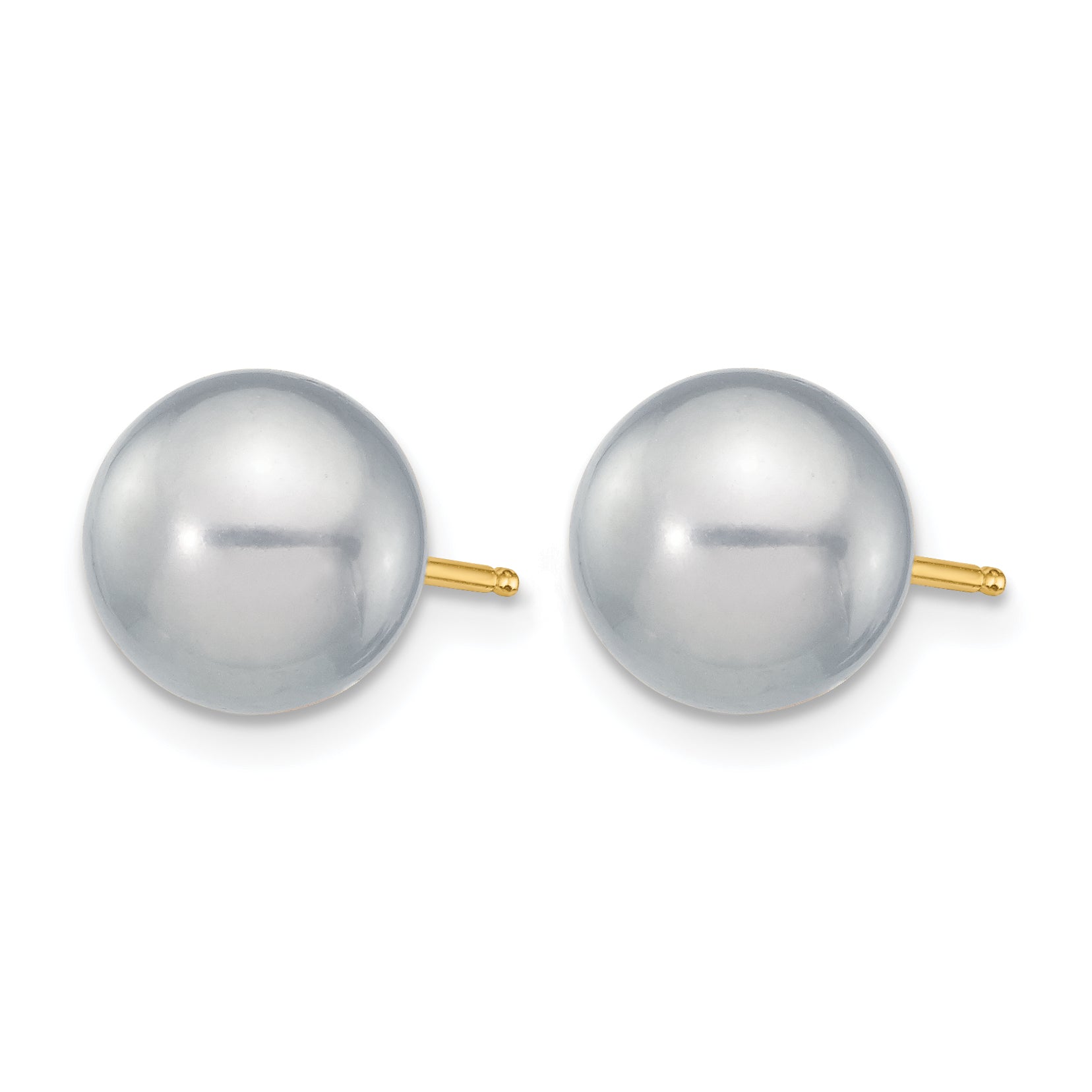 14K Gold Filled 8-9mm Grey Round Cultured Freshwater Pearl Stud Earrings - view 2
