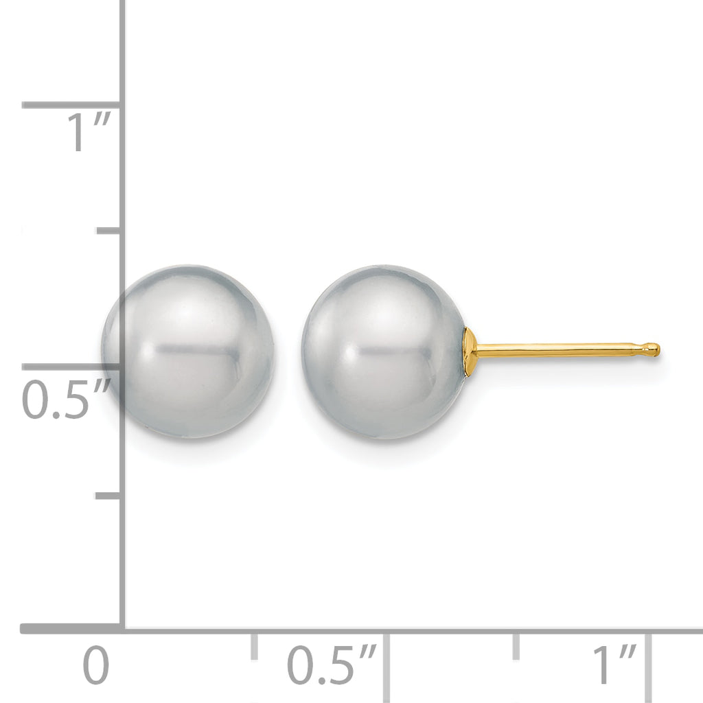 14K Gold Filled 8-9mm Grey Round Cultured Freshwater Pearl Stud Earrings - view 3