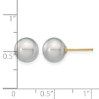 14K Gold Filled 8-9mm Grey Round Cultured Freshwater Pearl Stud Earrings - view 3