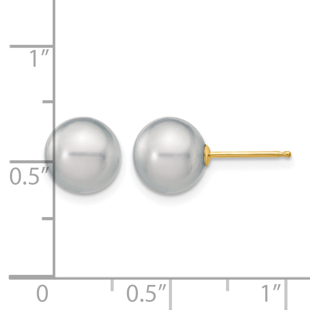 14K Gold Filled 8-9mm Grey Round Cultured Freshwater Pearl Stud Earrings - view 3