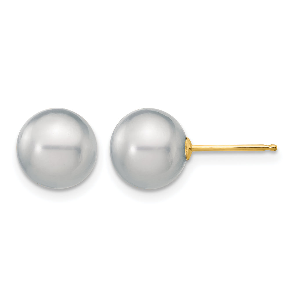 14K Gold Filled 8-9mm Grey Round Cultured Freshwater Pearl Stud Earrings by Sophia Jewelers