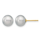 14K Gold Filled 8-9mm Grey Round Cultured Freshwater Pearl Stud Earrings by Sophia Jewelers