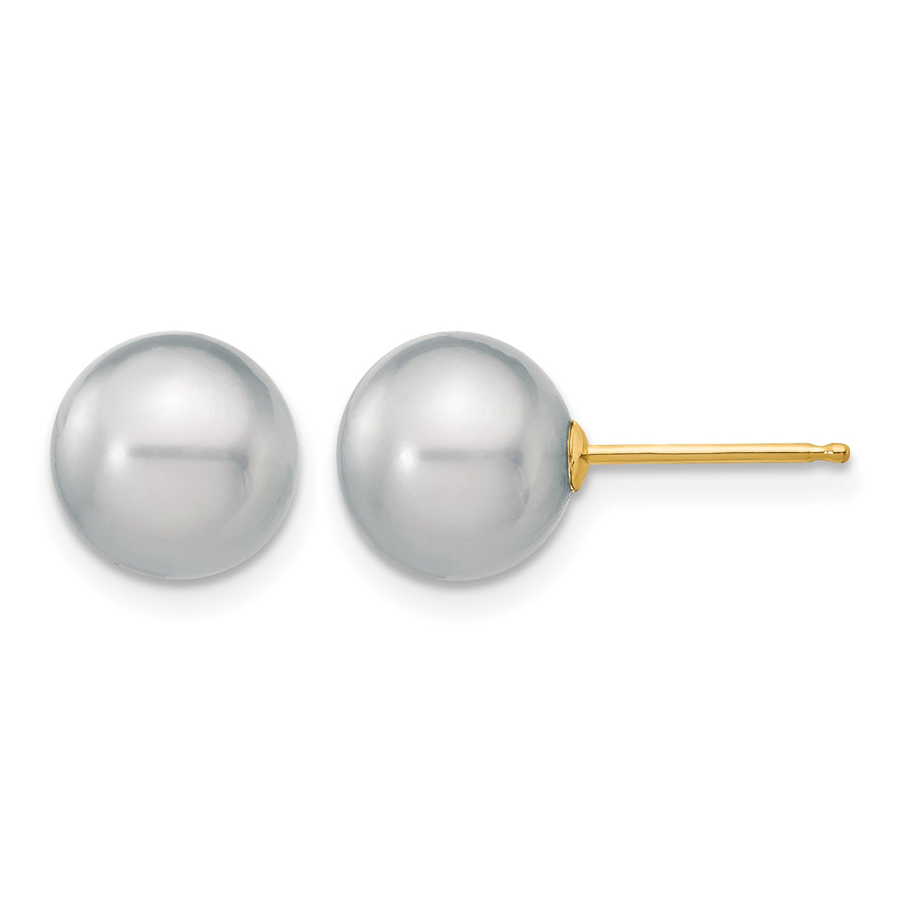 14K Gold Filled 8-9mm Grey Round Cultured Freshwater Pearl Stud Earrings by Sophia Jewelers