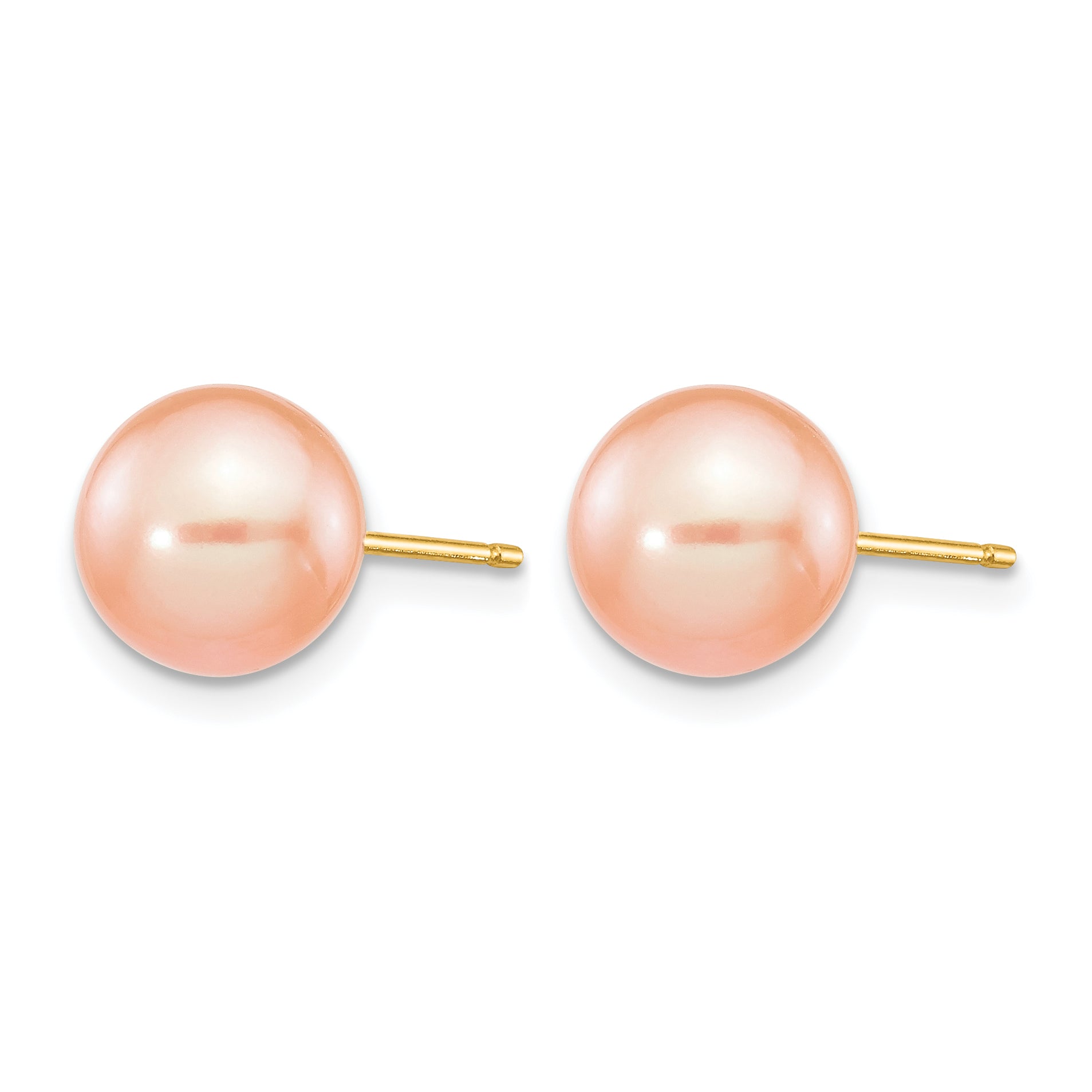 14K Gold Filled 8-9mm Pink Round Cultured Freshwater Pearl Stud Earrings Secondary image