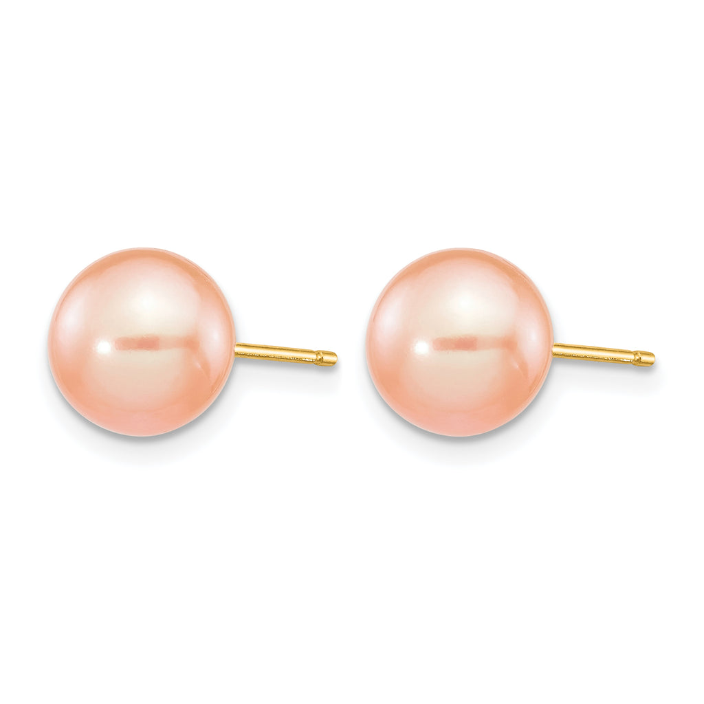14K Gold Filled 8-9mm Pink Round Cultured Freshwater Pearl Stud Earrings - view 2