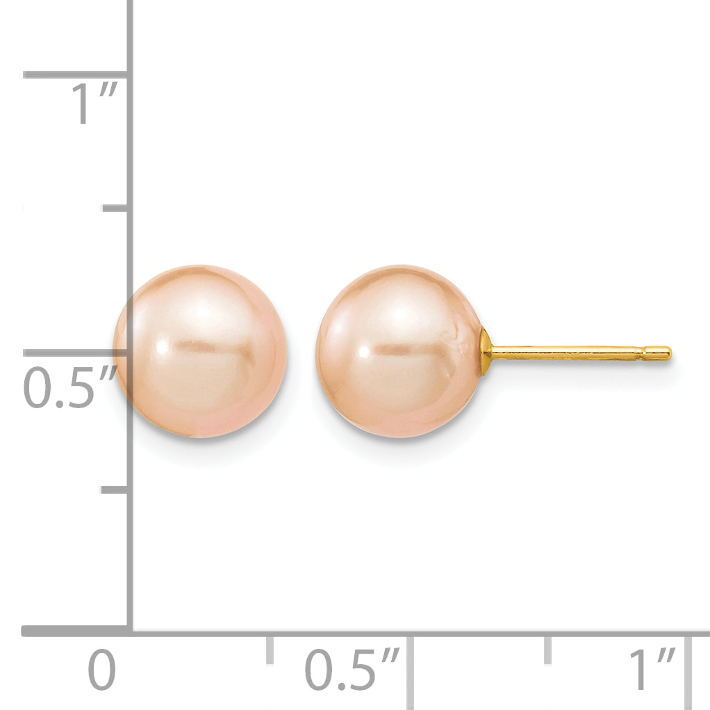 14K Gold Filled 8-9mm Pink Round Cultured Freshwater Pearl Stud Earrings - view 3