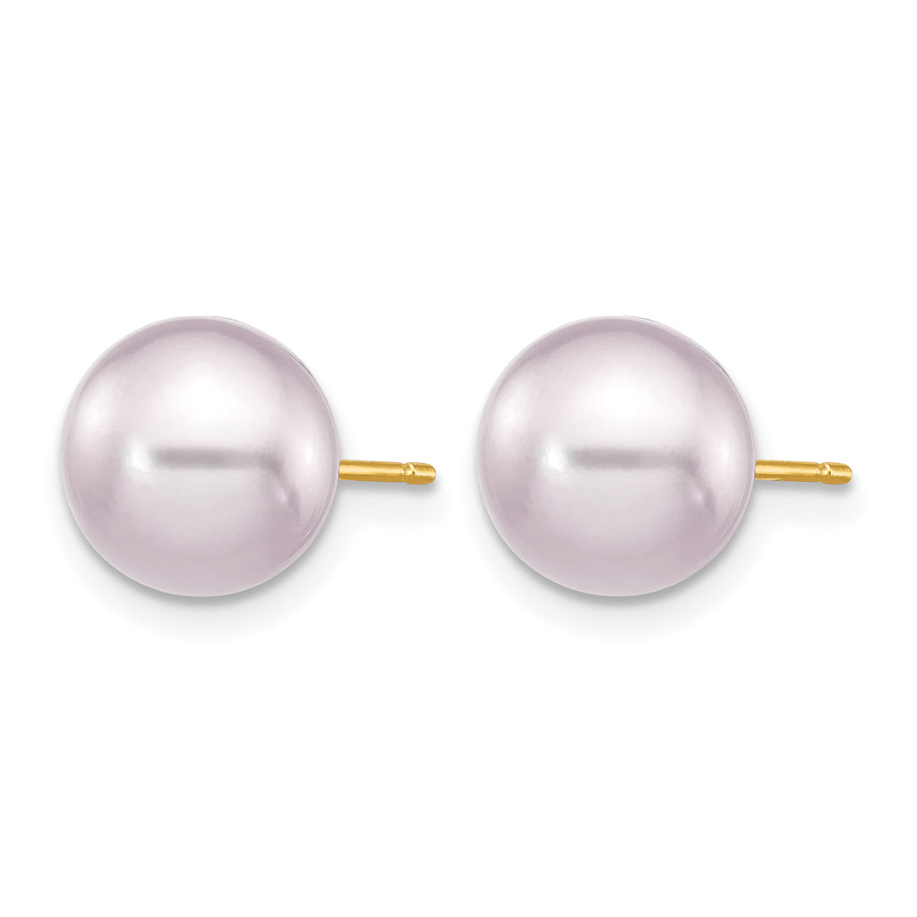 14K Gold Filled 8-9mm Purple Round Cultured Freshwater Pearl Stud Earrings - view 2