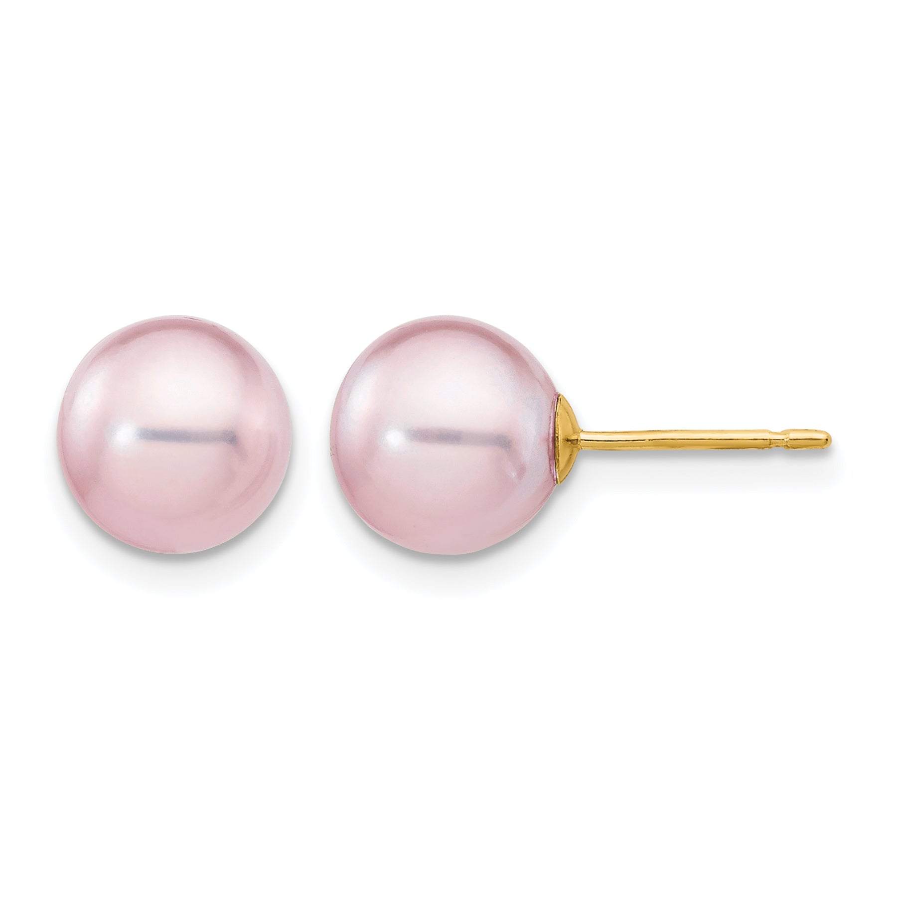 14K Gold Filled 8-9mm Purple Round Cultured Freshwater Pearl Stud Earrings by Sophia Jewelers