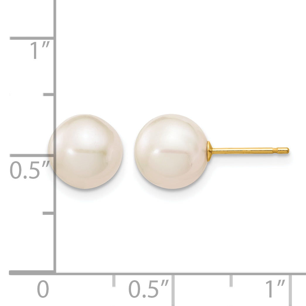 14K Gold Filled 8-9mm White Round Cultured Freshwater Pearl Stud Earrings - view 3