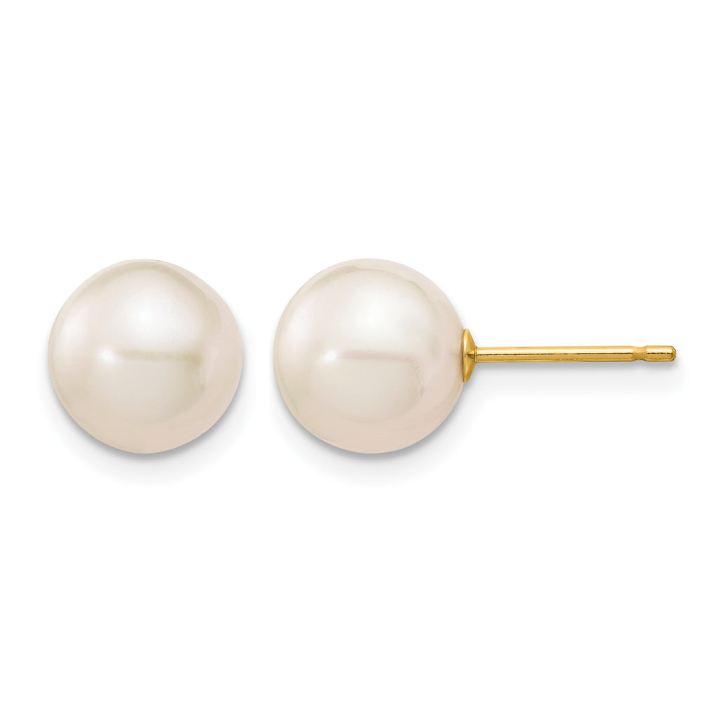 14K Gold Filled 8-9mm White Round Cultured Freshwater Pearl Stud Earrings by Sophia Jewelers