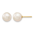 14K Gold Filled 8-9mm White Round Cultured Freshwater Pearl Stud Earrings by Sophia Jewelers