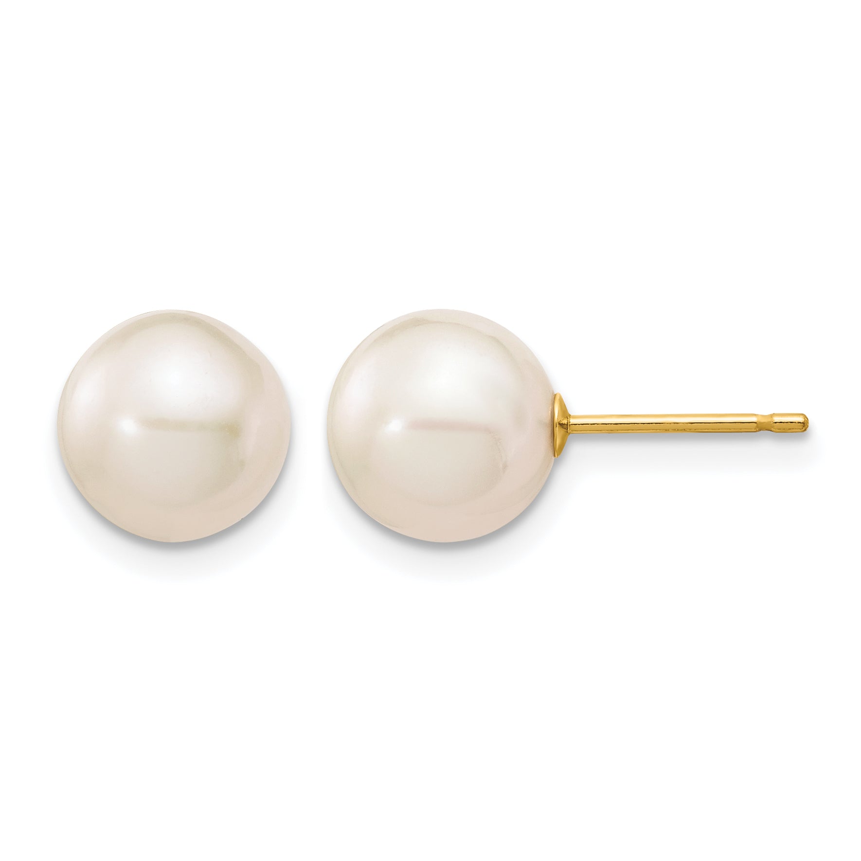 14K Gold Filled 8-9mm White Round Cultured Freshwater Pearl Stud Earrings by Sophia Jewelers