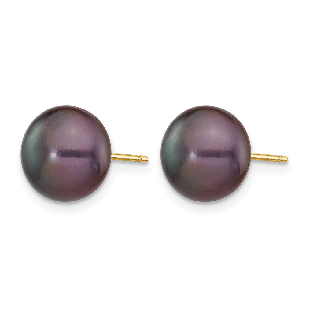 14K Gold Filled 9-10mm Black Button Cultured Freshwater Pearl Stud Earrings - view 2