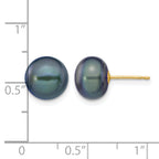 14K Gold Filled 9-10mm Black Button Cultured Freshwater Pearl Stud Earrings - view 3