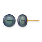 14K Gold Filled 9-10mm Black Button Cultured Freshwater Pearl Stud Earrings by Sophia Jewelers