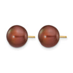 14K Gold Filled 9-10mm Brown Button Cultured Freshwater Pearl Stud Earrings - view 2