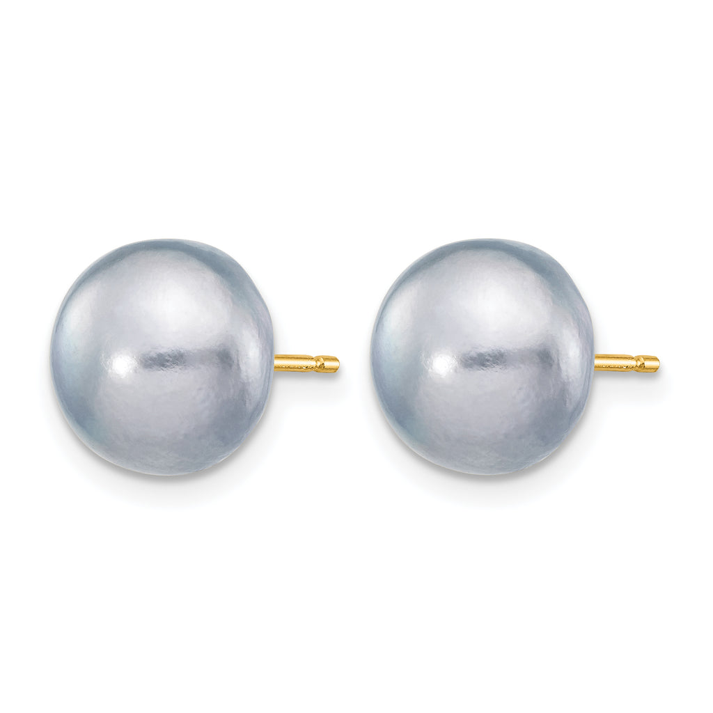 14K Gold Filled 9-10mm Grey Button Cultured Freshwater Pearl Stud Earrings - view 2