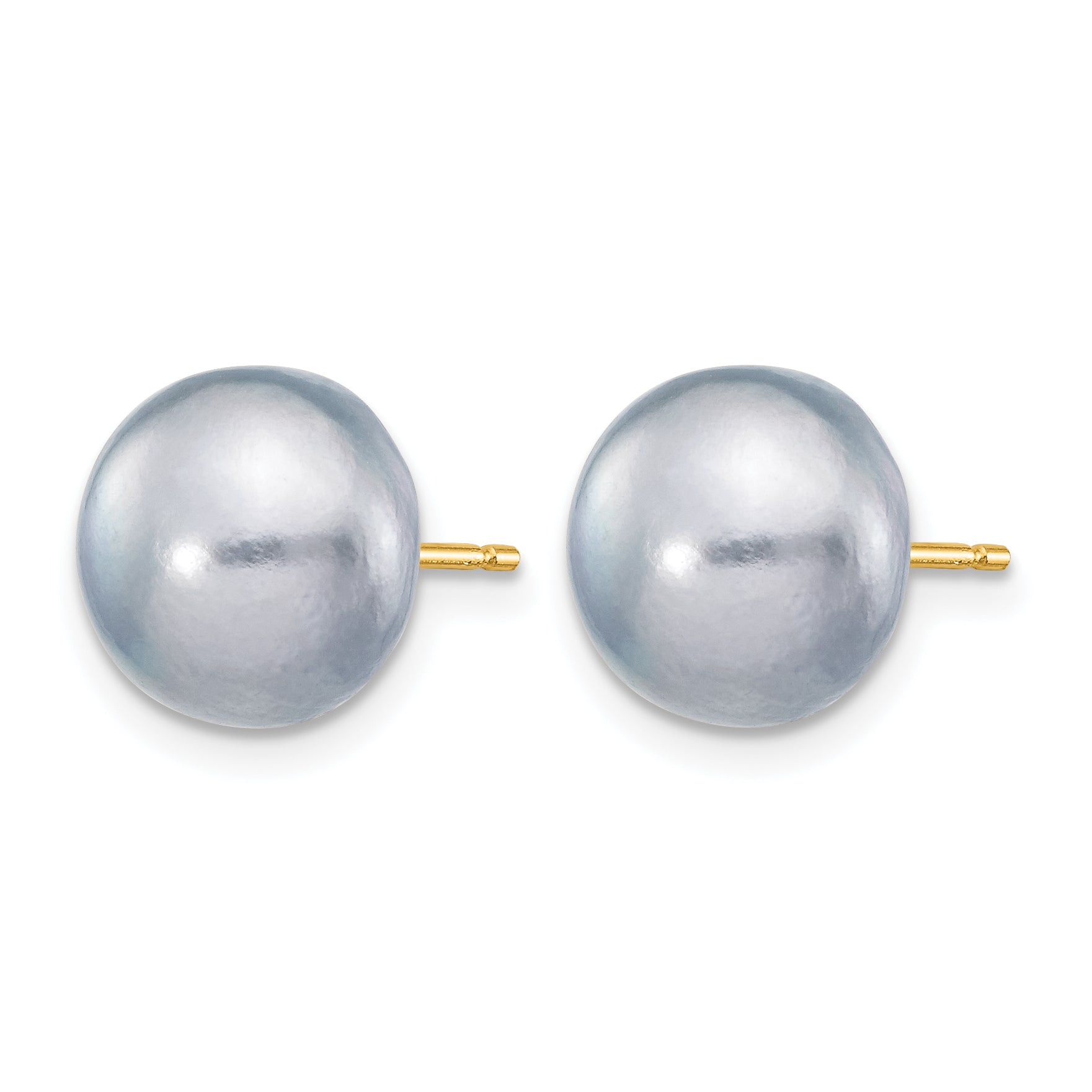 14K Gold Filled 9-10mm Grey Button Cultured Freshwater Pearl Stud Earrings - view 2