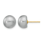 14K Gold Filled 9-10mm Grey Button Cultured Freshwater Pearl Stud Earrings by Sophia Jewelers