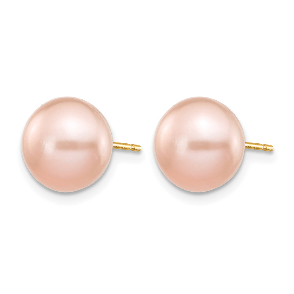 14K Gold Filled 9-10mm Pink Button Cultured Freshwater Pearl Stud Earrings - view 2