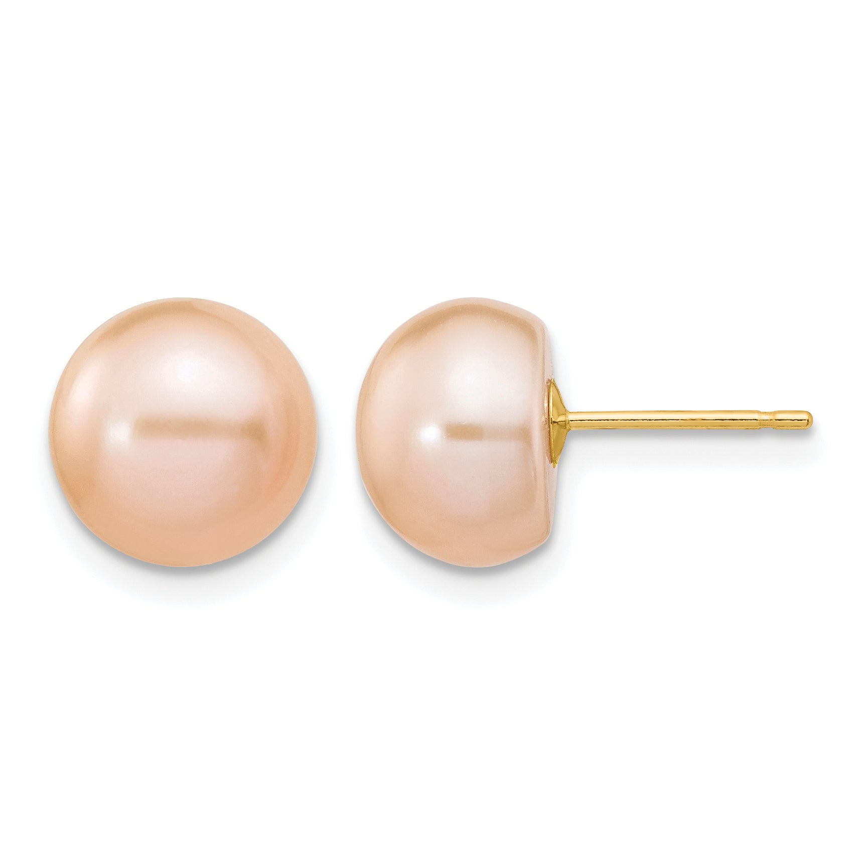 14K Gold Filled 9-10mm Pink Button Cultured Freshwater Pearl Stud Earrings by Sophia Jewelers Main image