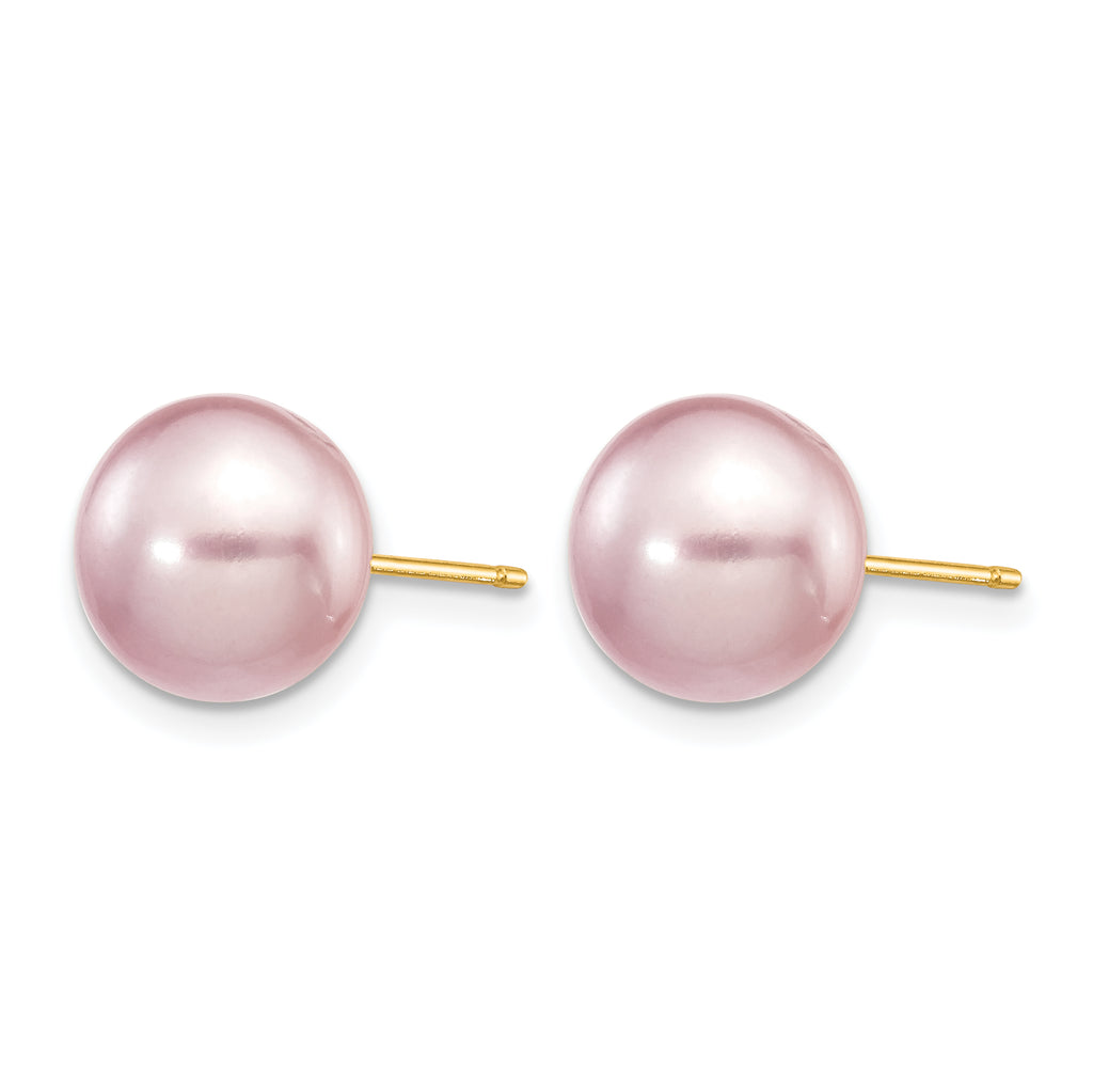 14K Gold Filled 9-10mm Purple Button Cultured Freshwater Pearl Stud Earrings - view 2