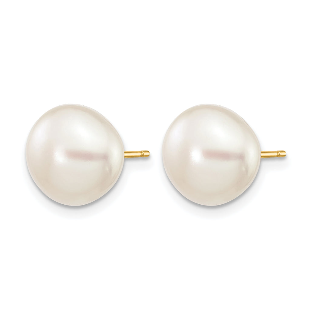 14K Gold Filled 9-10mm White Button Cultured Freshwater Pearl Stud Earrings - view 2