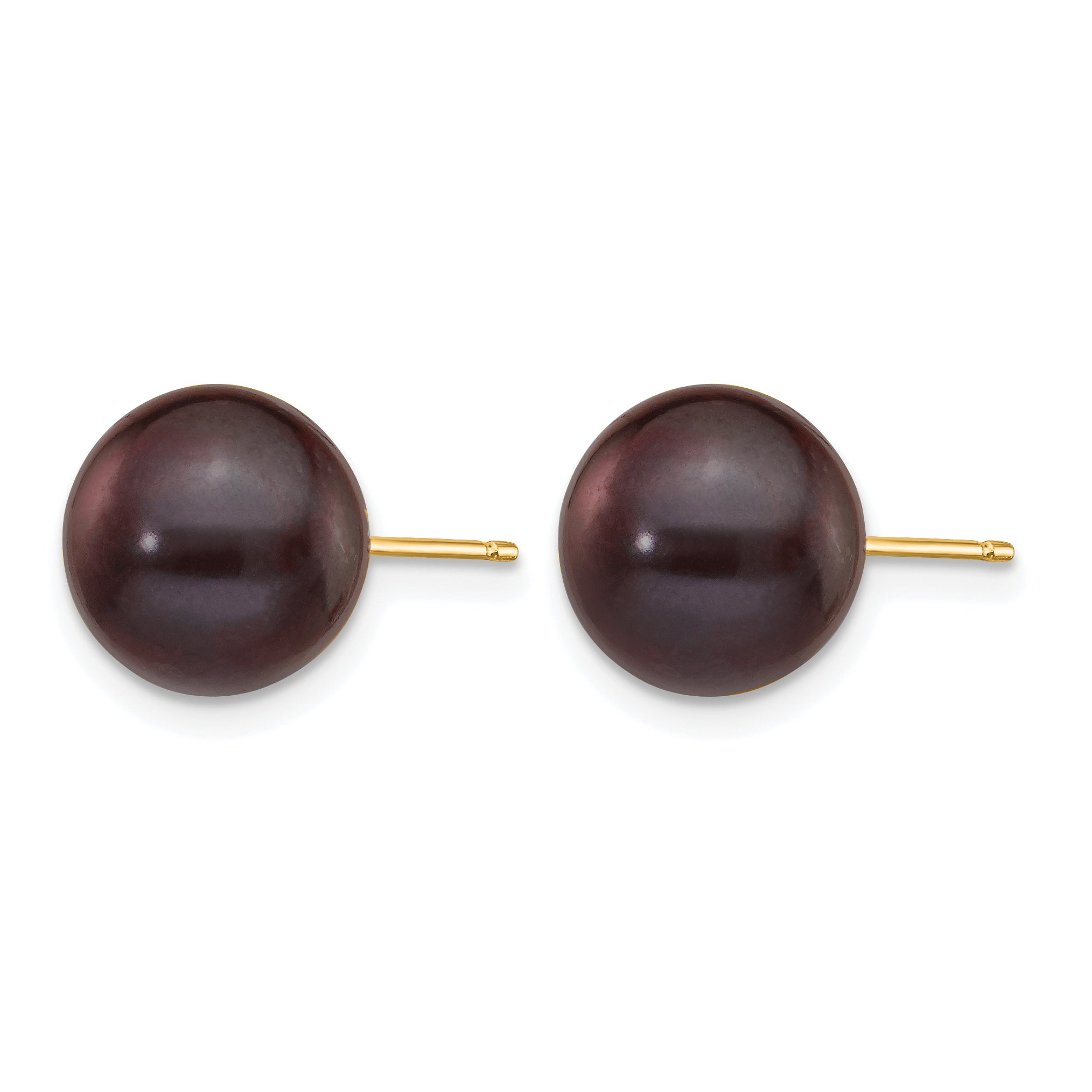14K Gold Filled 9-10mm Black Round Cultured Freshwater Pearl Stud Earrings Secondary image