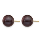 14K Gold Filled 9-10mm Black Round Cultured Freshwater Pearl Stud Earrings - view 2