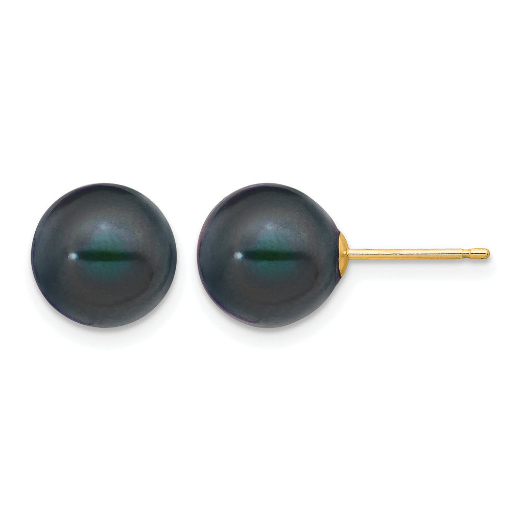 14K Gold Filled 9-10mm Black Round Cultured Freshwater Pearl Stud Earrings by Sophia Jewelers